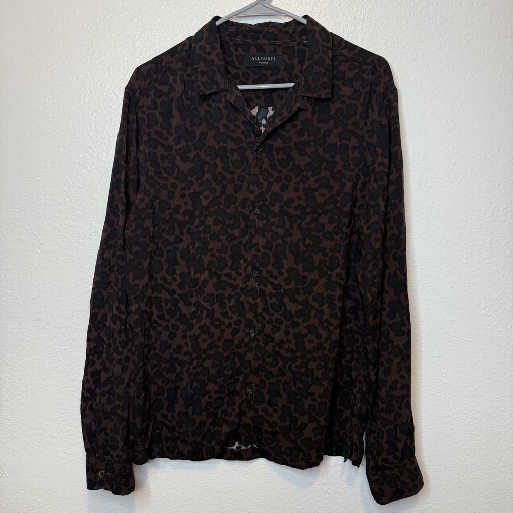 All Saints Men’s Unisex Camp Collar Hawaiian Fit Long Sleeve Button Up Size M